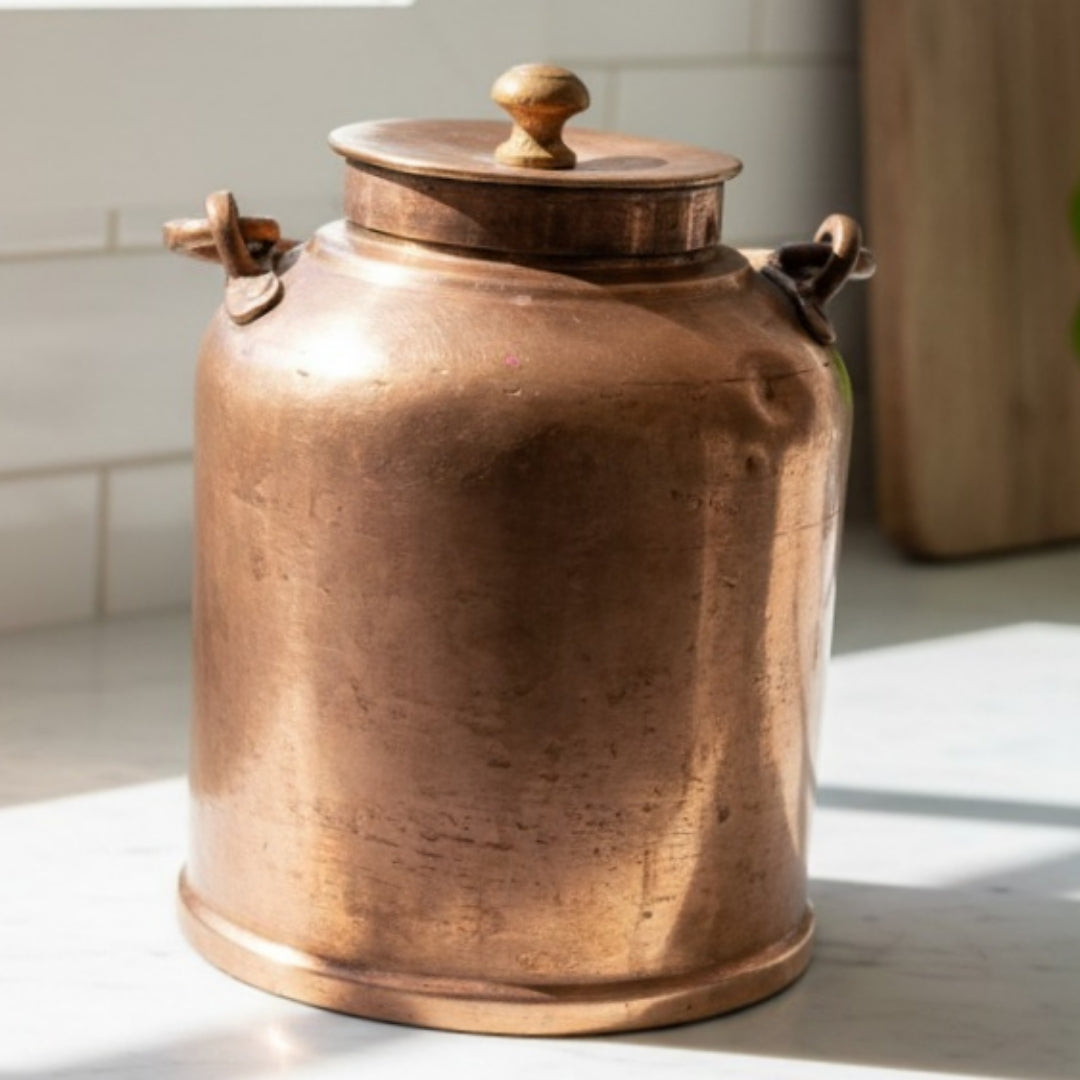 1981 Antique Brass Kettle Canister | Brass Ghee & Oil Storage Container