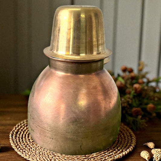 Antique Brass Rare Shape Kalash with Pyala | Traditional Pital Decor & Utility Set