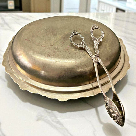Antique Brass Serving Tray with Tong | Traditional Tableware & Heritage Decor