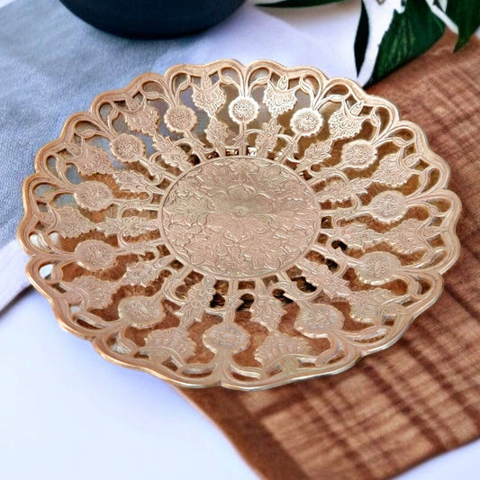 Antique Brass Fruit Serving Bowl with Stand | Ornate Utility Décor | Tableware