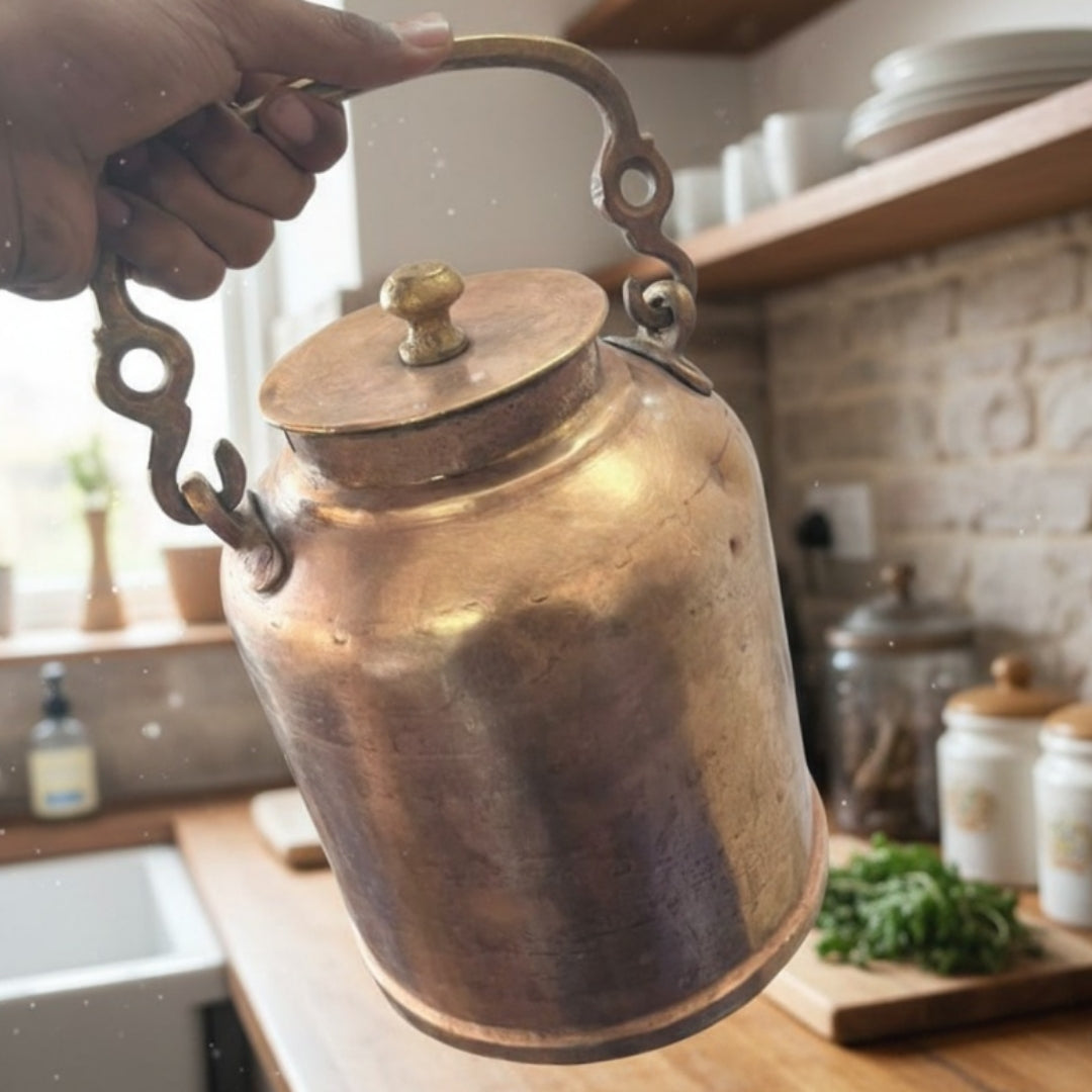 1981 Antique Brass Kettle Canister | Brass Ghee & Oil Storage Container