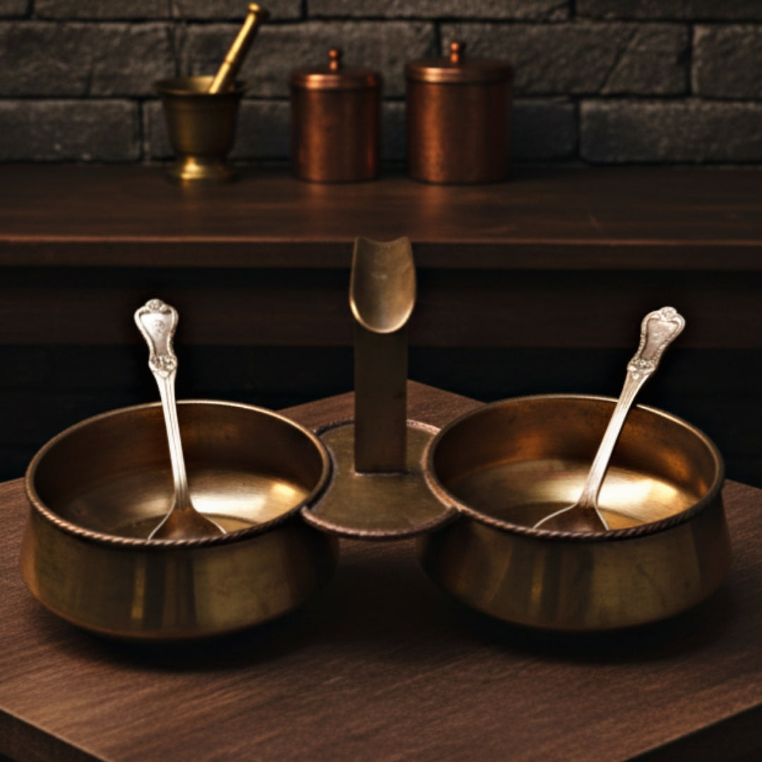 1995 Antique Brass Chutney Bowls | Traditional Sauce Bowl Pair