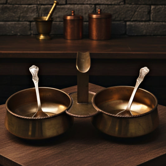 1995 Antique Brass Chutney Bowls | Traditional Sauce Bowl Pair