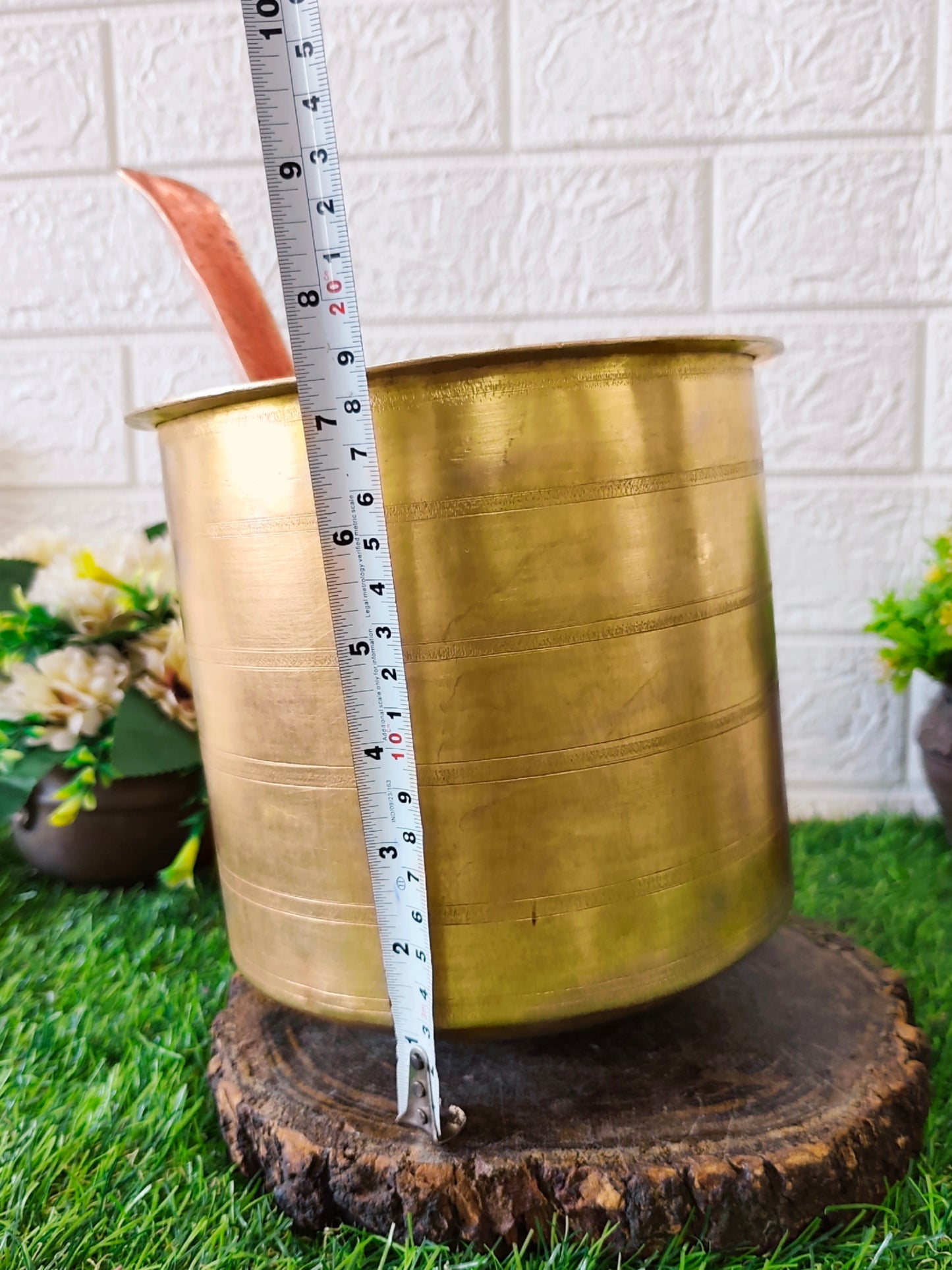 Antique Brass Long Shape Cooking Bowl with Copper Ladle