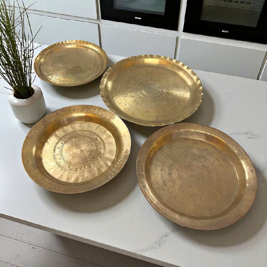 Antique Brass Engraved Plates Set of 4 | Pital Traditional Tableware