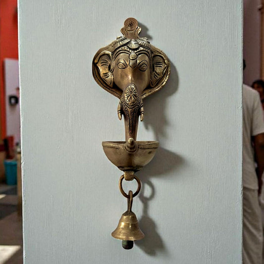 Antique Brass Wall Hanging Diya with Bell | Traditional Décor & Heritage Style