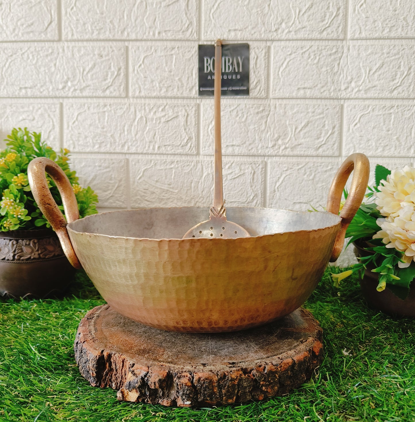 Antique Brass Heavy Small Kadai With Spatula