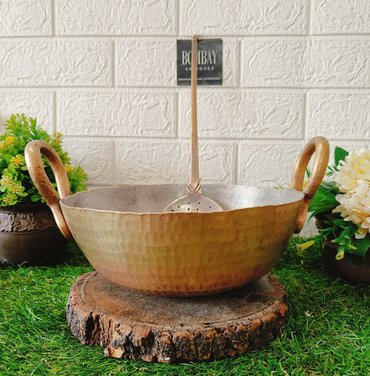 Antique Brass Heavy Small Kadai With Spatula