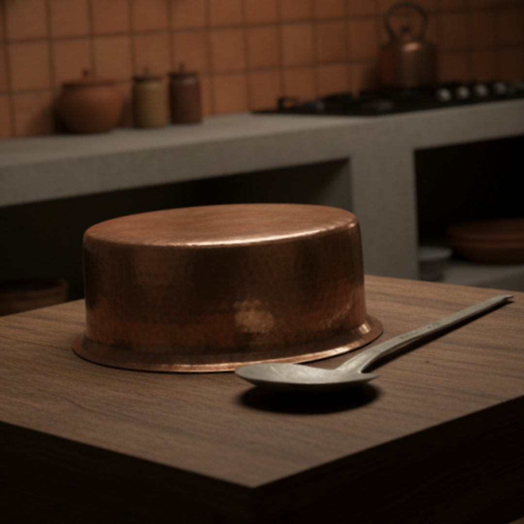 1980 Antique Brass Langadi with Ladle | Traditional Cooking Utensil