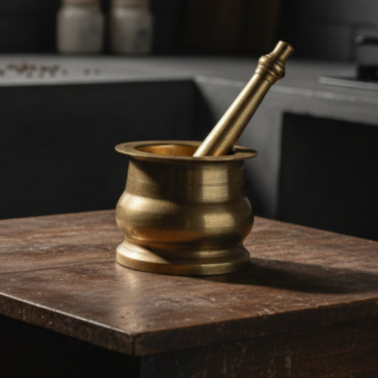 1990 Antique Brass Khalbatta | Traditional Grinding Tool