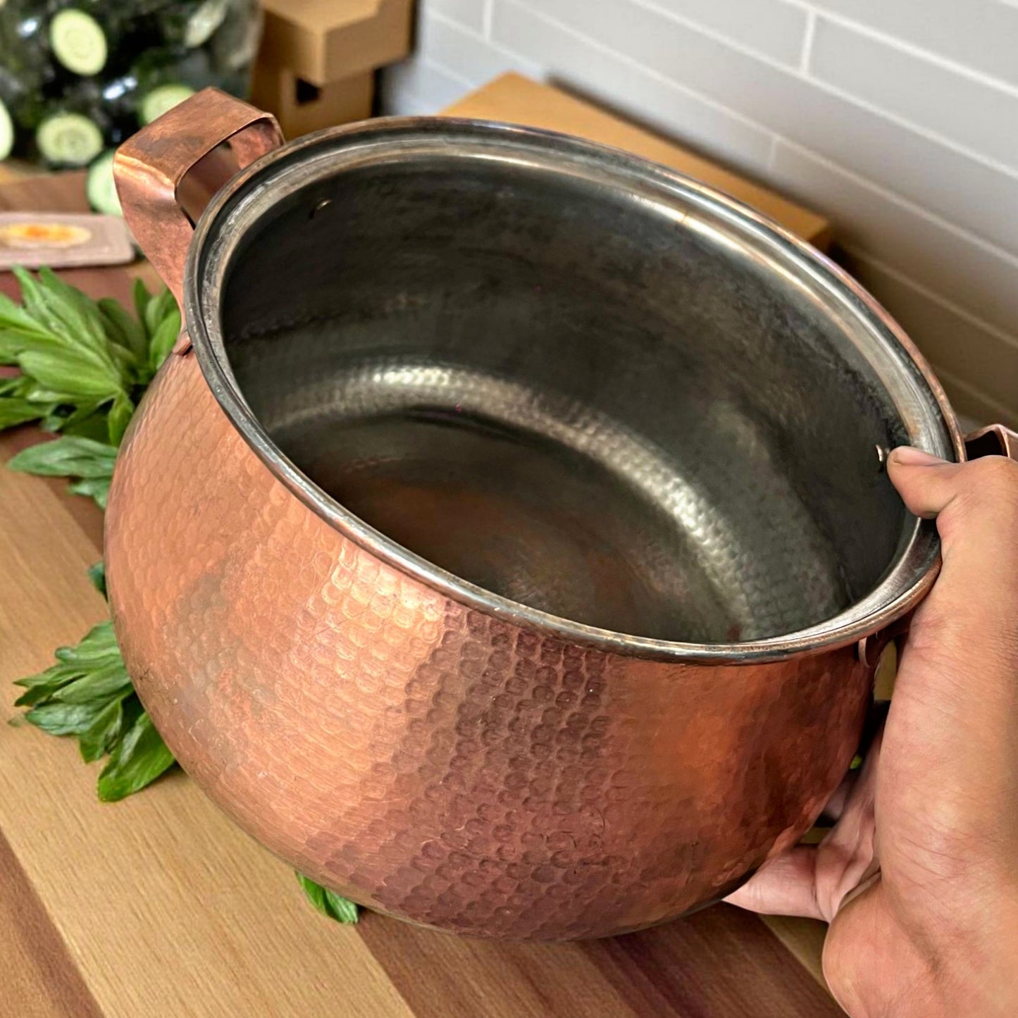 1980 Antique Copper Big Cooking Bowl / Deg with Lid & Ladle | Traditional Kitchen & Dining Décor