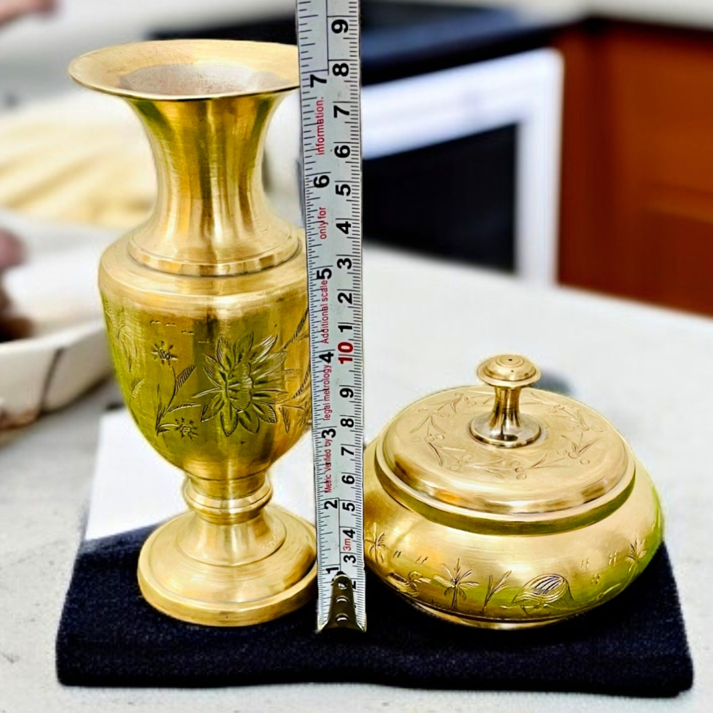 Antique Brass Flower Vase with Small Dibbi | Dual Set | Traditional Décor Collectible