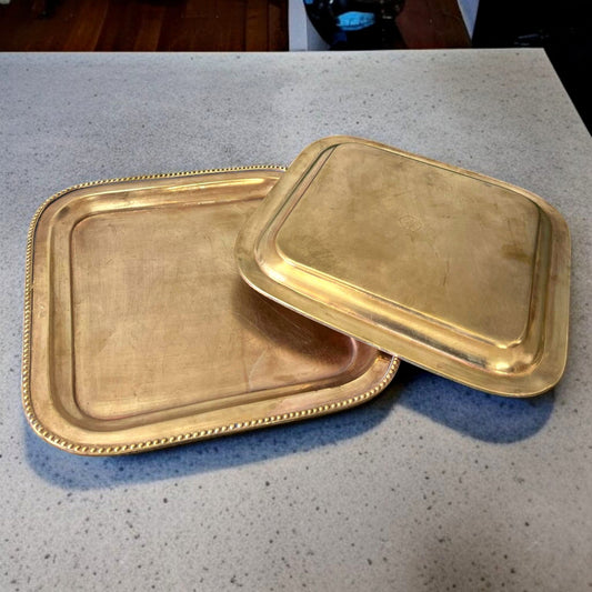 Antique Brass Square Base Trays | Traditional Serving in Pair