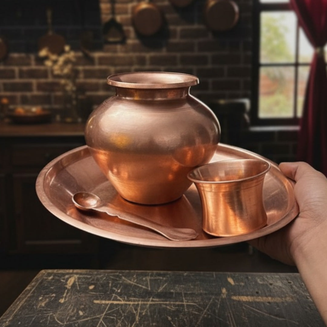 1980 Antique Copper Kalash Set | Traditional Water & Décor Collection