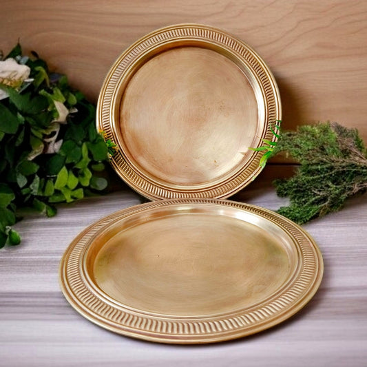 Antique Brass Thal – Set of 2 | Rustic Elegance | Traditional Dining & Décor