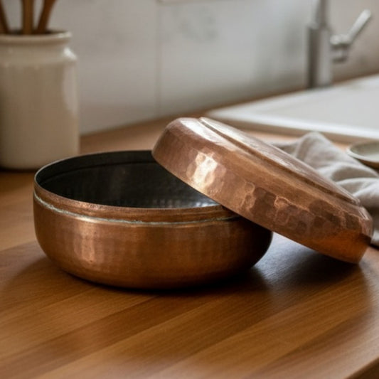 1979 Antique Brass Chapati Box | Compact Brass Roti Storage Container