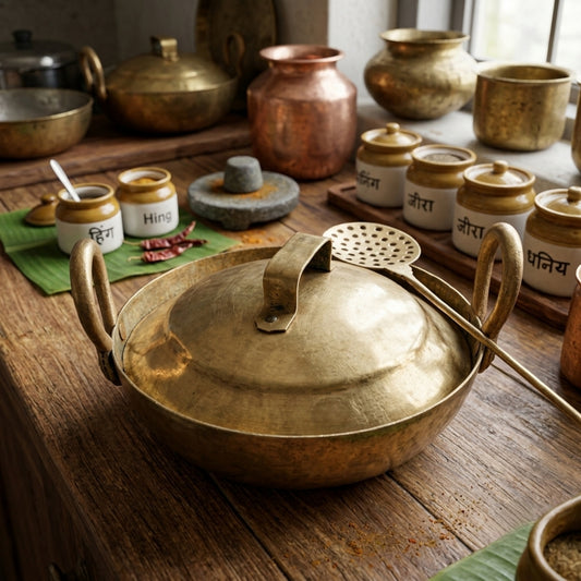 Antique Peetal Kadai with Lid & Ladle | Brass Cooking Vessel Set | Made in 1955