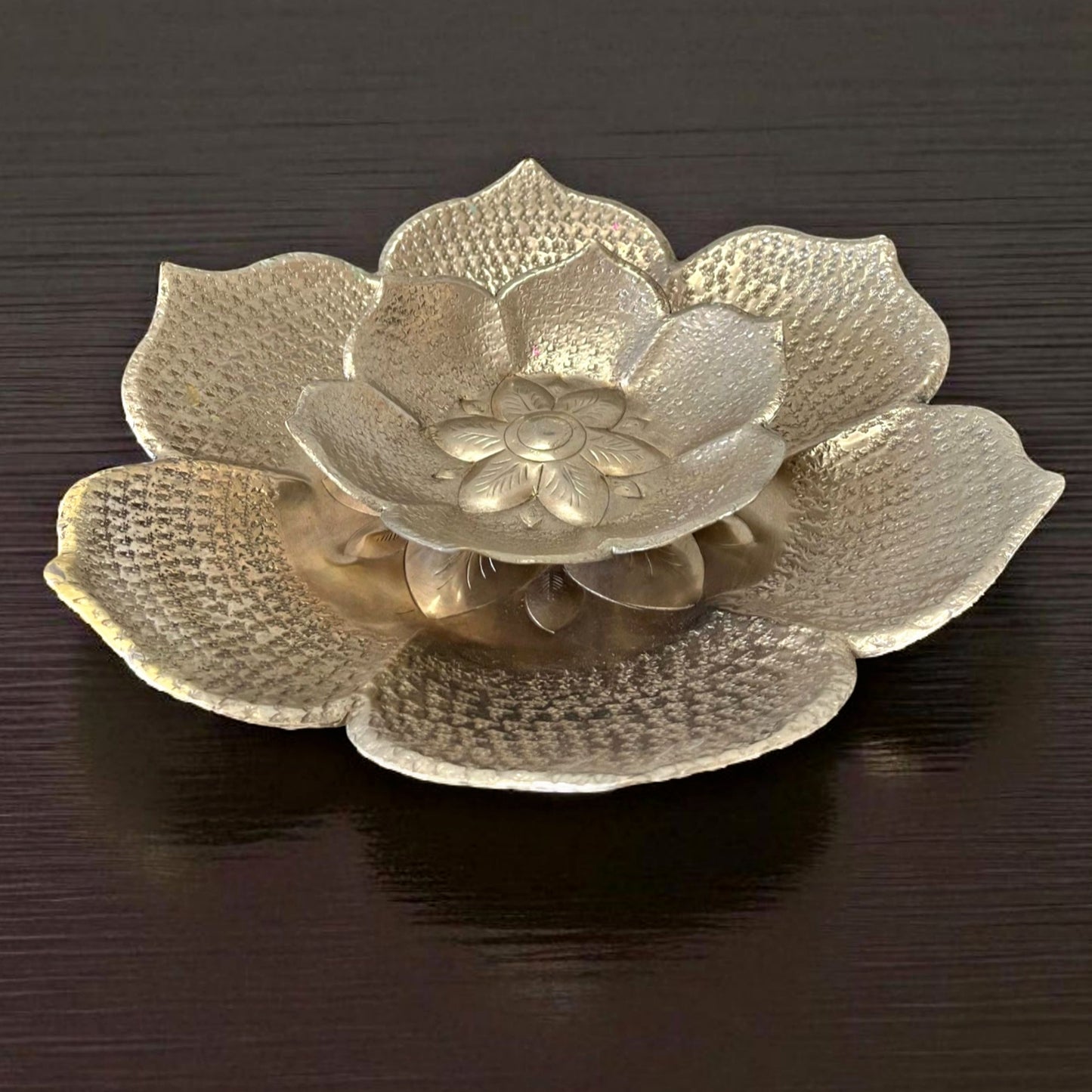 Antique Brass Silver-Coated Fruit Bowls in Pair | Traditional Serving & Decor Dishes