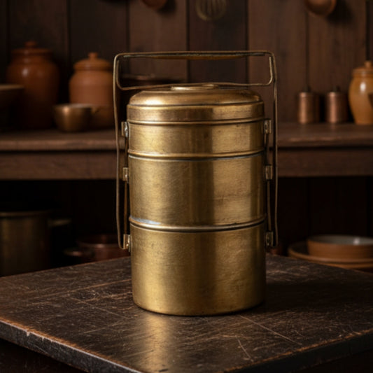 1970 Antique Brass Tiffin | Traditional Multi-Tier Lunch Carrier