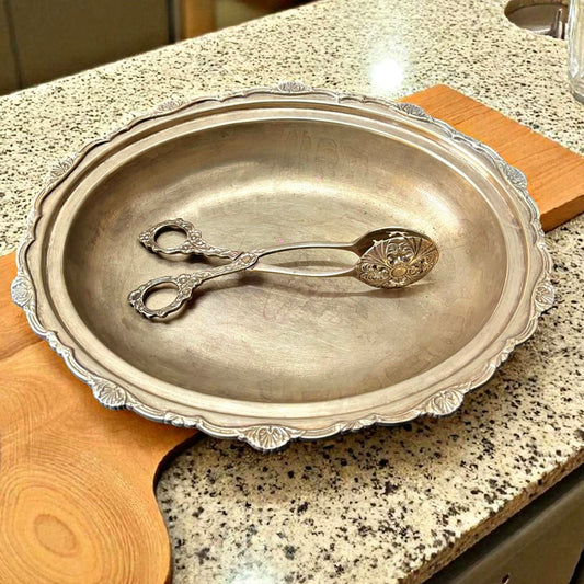 Antique Brass Serving Tray with Tong | Traditional Tableware & Heritage Decor