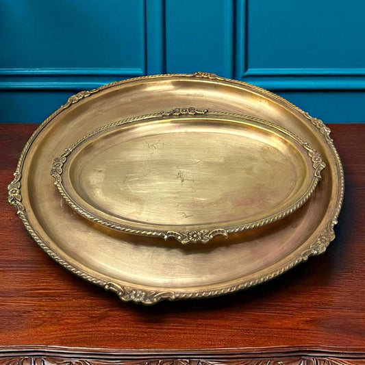 Antique Brass Tray & Plate | Traditional Serving Pair