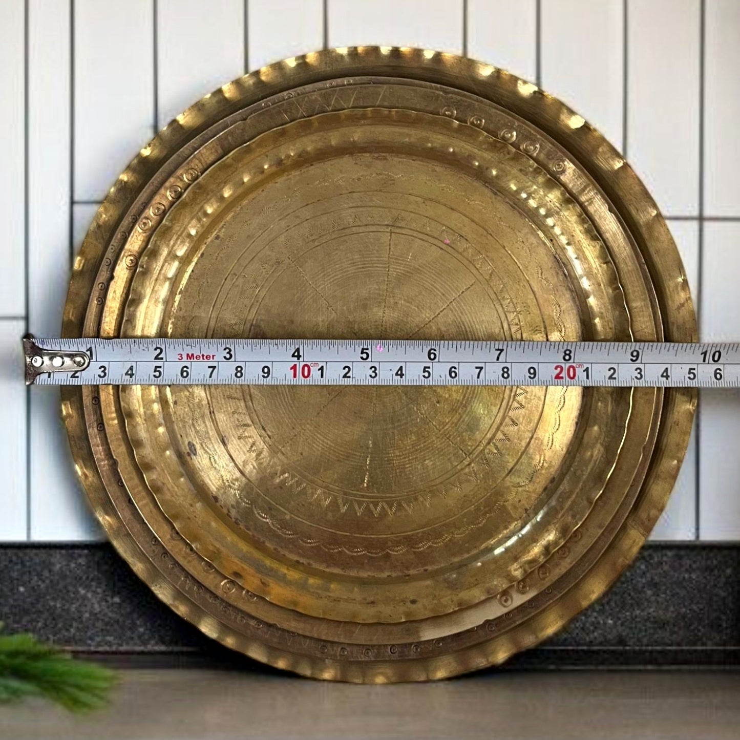 Antique Brass Engraved Plates Set of 4 | Pital Traditional Tableware