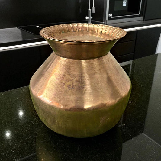Antique Brass Cooking Bowl with Lid | Traditional Bhagona