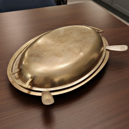 1980 Antique Brass Dish with Lid and Spoons | Traditional Serving Ware