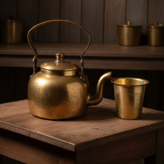 1925 Antique Brass Kettle with Pyala | Traditional Serveware Set
