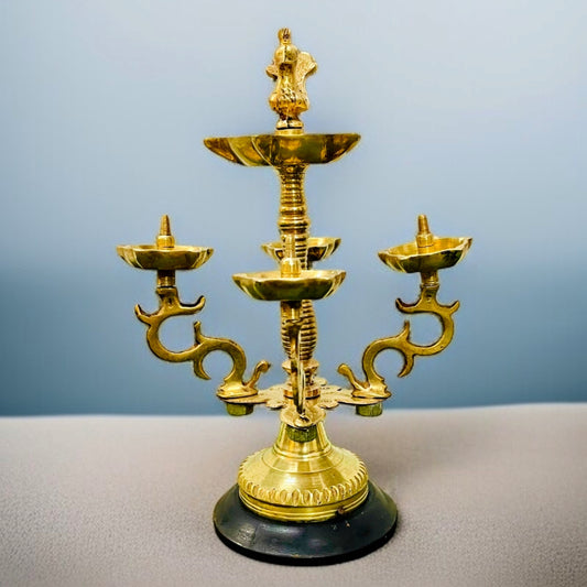 Antique Brass Diya | Tree-Branch Pattern Stand | Multi-Tiered Oil Lamp