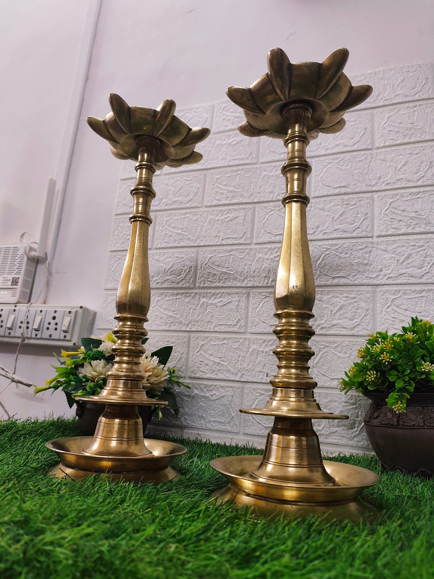 Antique Brass Samay in Pair