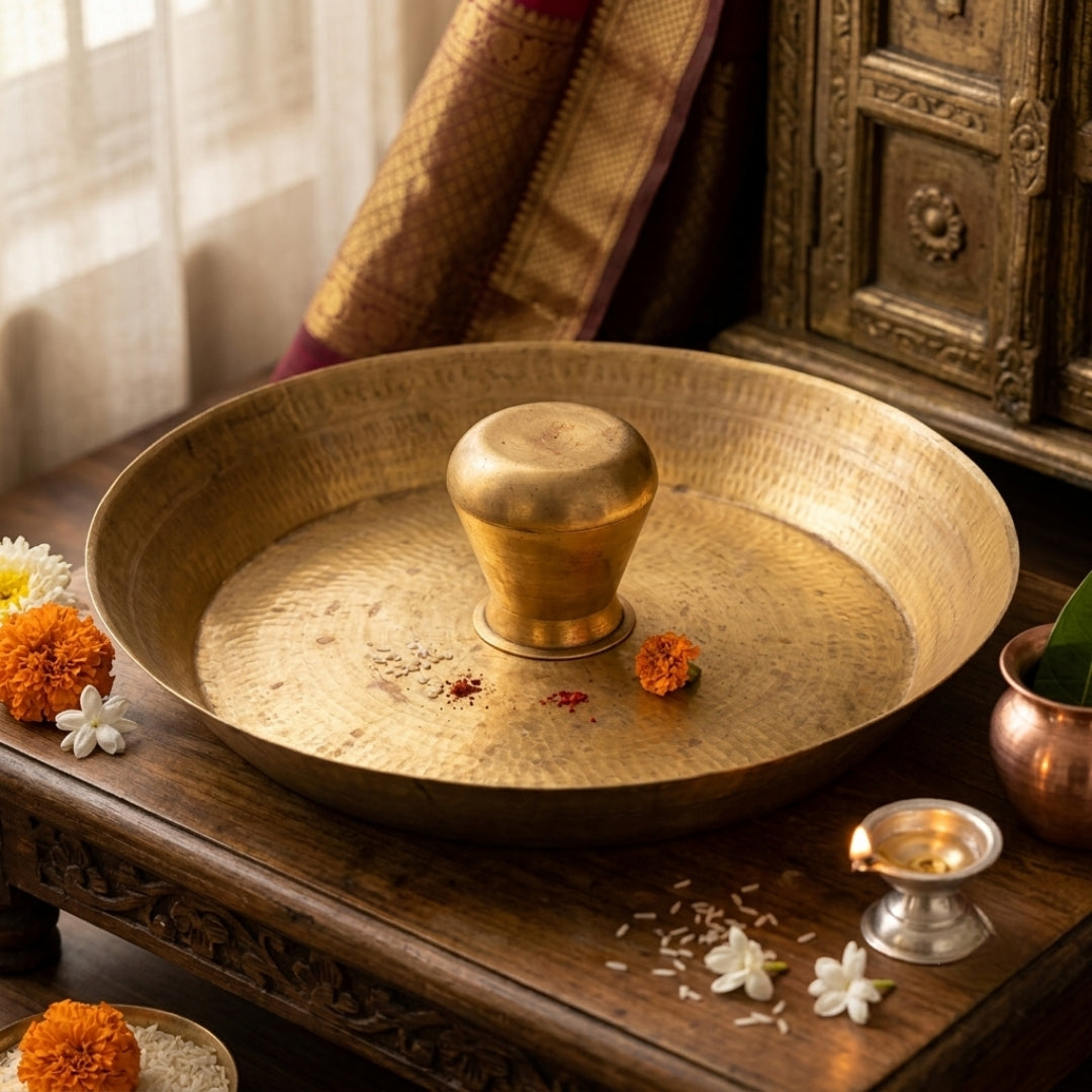 Antique Peetal Paraat with Kalash Set | Pure Brass Serving & Décor Set | Made in 1980