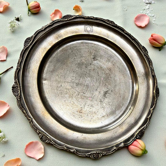 Antique Brass Plate with Ornated Border | Traditional Tableware & Decor Piece