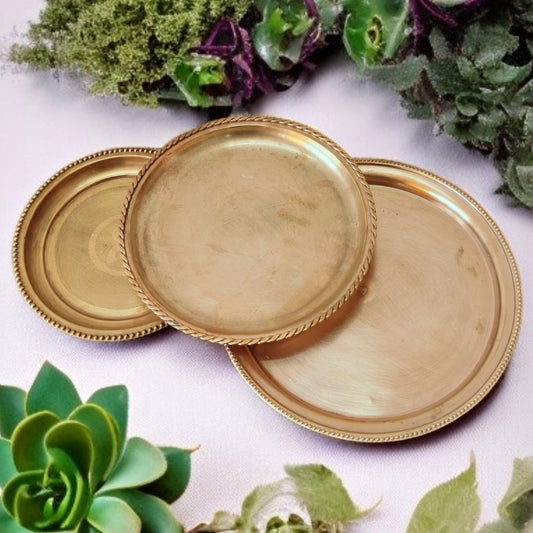 Antique Brass Plate & Tray Set of 3 | Traditional Pital Thaals