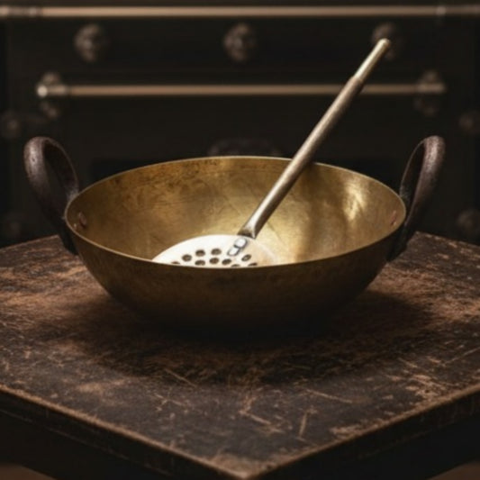 1978 Antique Brass Kadai With Ladle | Pital Traditional Cooking Utensil