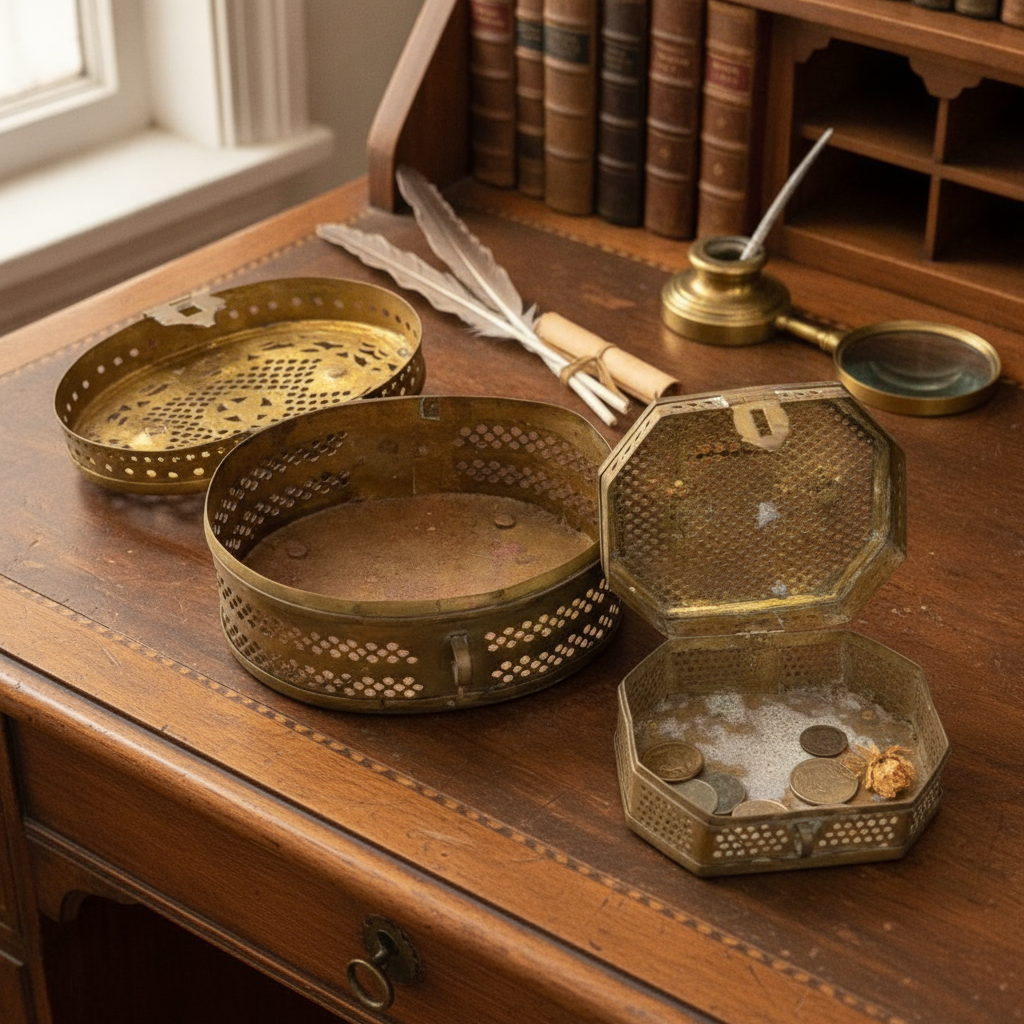Antique Peetal Engraved Lock Box Pair | Pure Brass Decorative Storage Boxes | Made in 1966