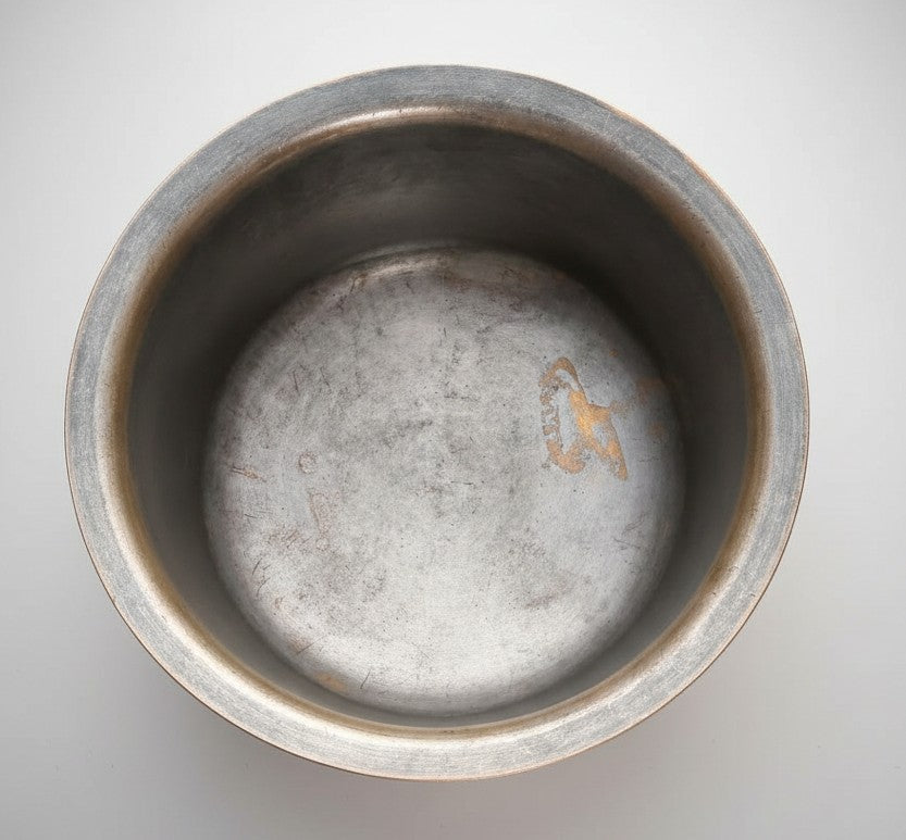 1983 Antique Brass Bhagona Cooking Set with Lid, Ladle & Stand | Traditional Cooking Vessel - Bombay Antiques