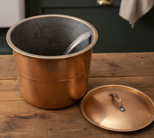 1966 Antique Brass Long Shape Cooking Bowl with Ladle 7L | Traditional Brass Cooking & Serving Vessel